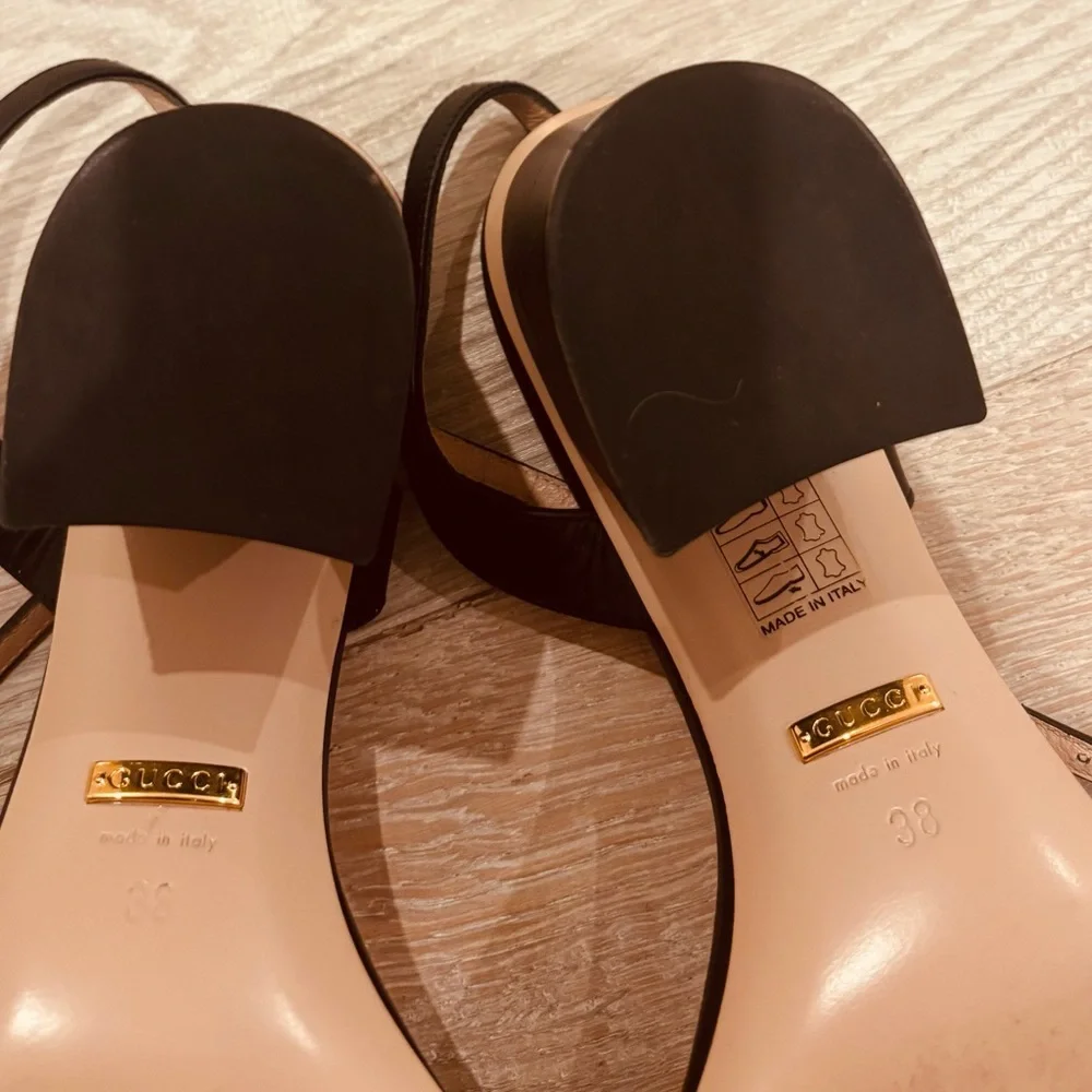 Gucci Marmont Double G Black Leather Block Heel Sandals Size 38 - Picture 4 of 6